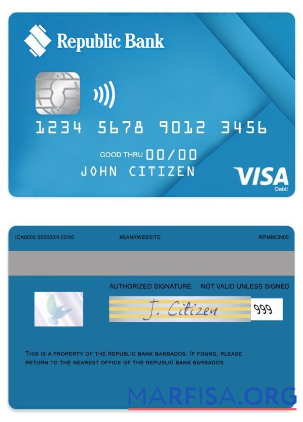 Printable Barbados Republic bank visa debit card sample